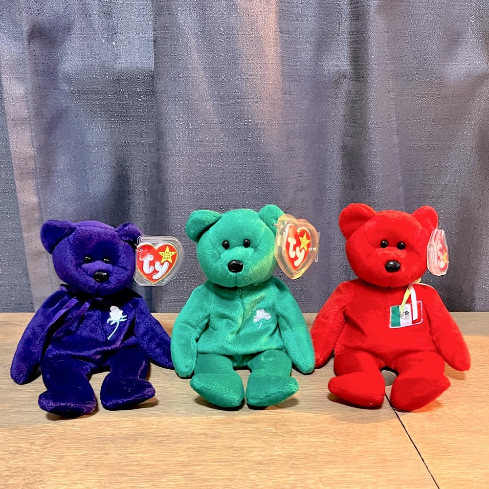 Extremely Rare Ty Beanie Babies Osito, Erin, and Princess.